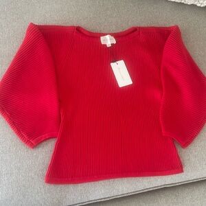 Line & Dot Red Sweater, Puff Sleeves